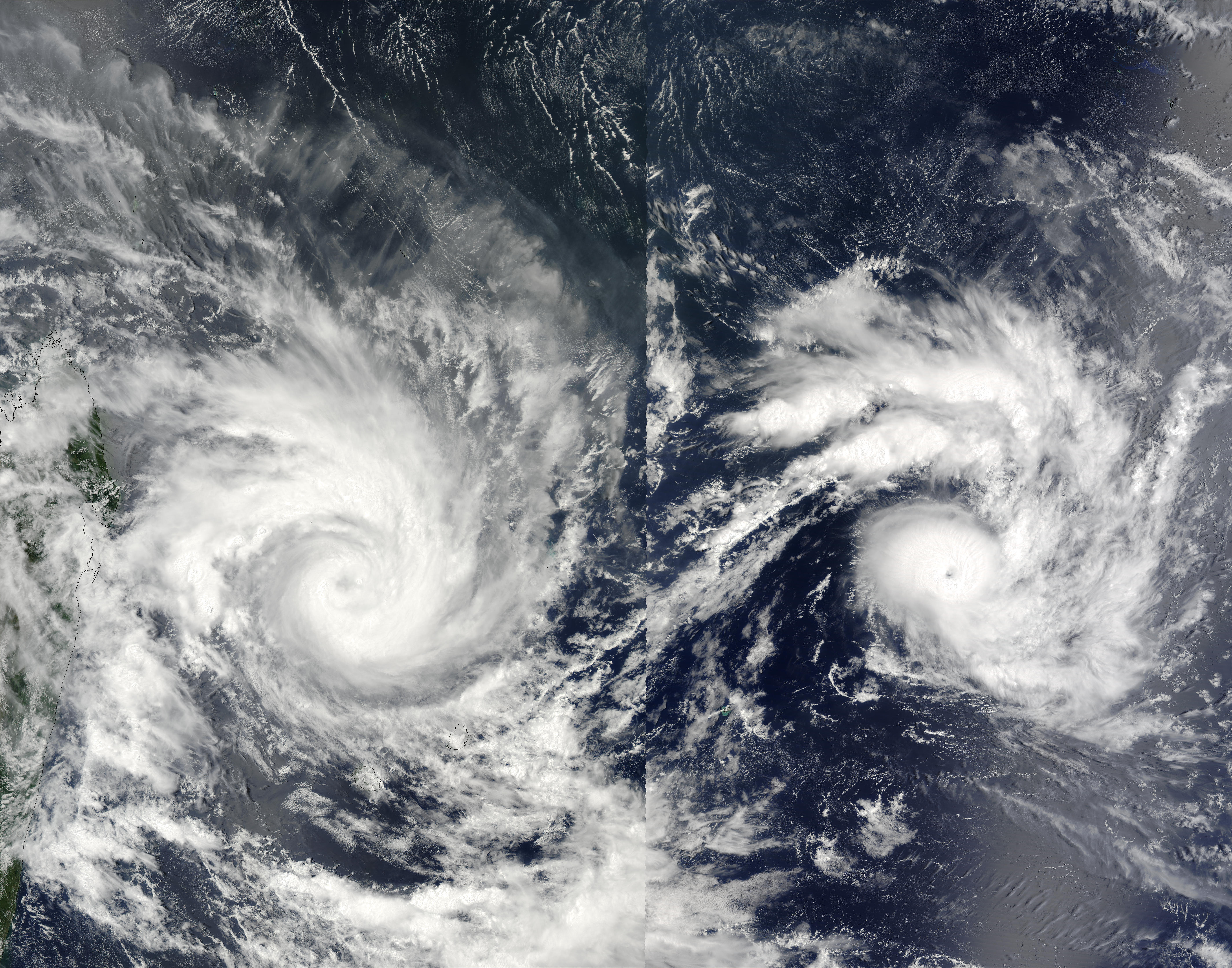 Tropical Cyclones Gerry S And Hape S Off Madagascar Indian Ocean