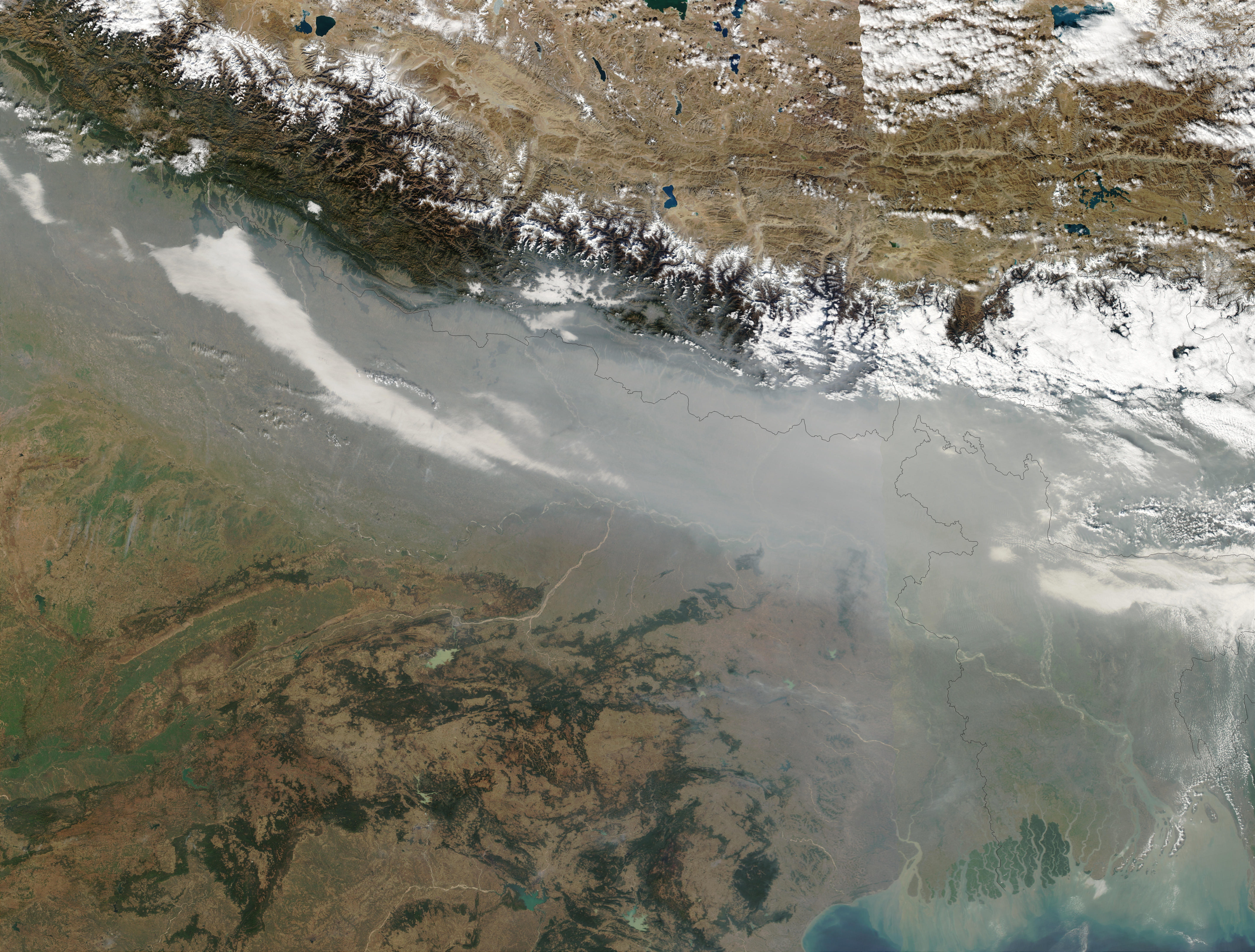 Air Pollution Over the Himalayas as Seen From Aqua and Terra Satellites 