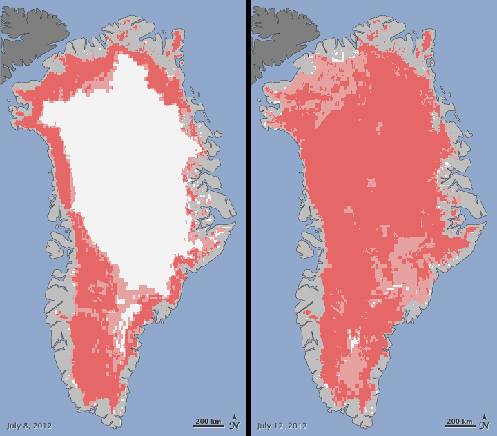 Satellites Observe Widespread Melting Event on Greenland