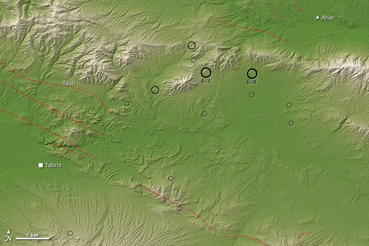 Earthquakes near Tabriz, Iran
