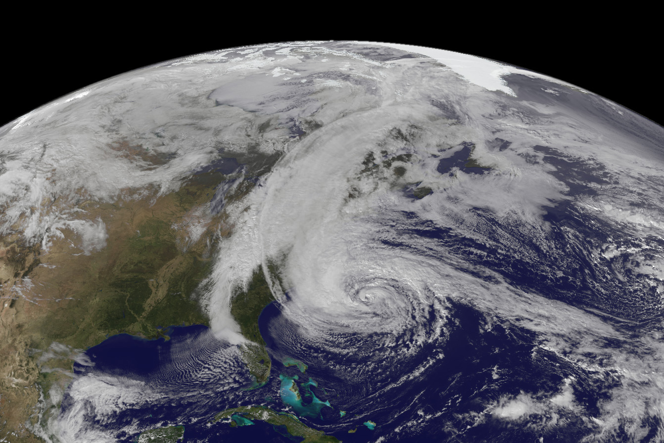 October 28, 2013 satellite image of Hurricane Sandy taken from a NASA satellite