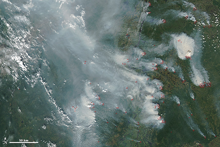 Wildfires and Smoke across central Russia