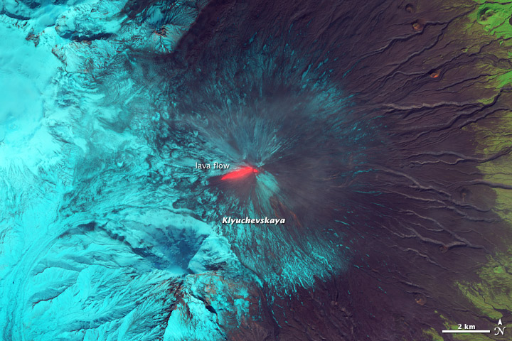 Lava and Snow on Klyuchevskaya Volcano