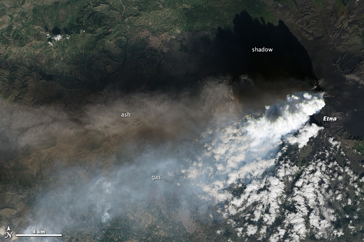 Volcanic Plumes Tower over Mount Etna