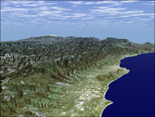 SRTM Perspective View with Landsat Overlay: Santa Barbara, California