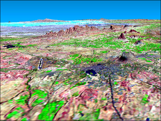 SRTM Perspective View with Landsat Overlay: Bhuj, India
