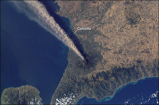 Ash Plume Streams from Mt. Etna, Sicily