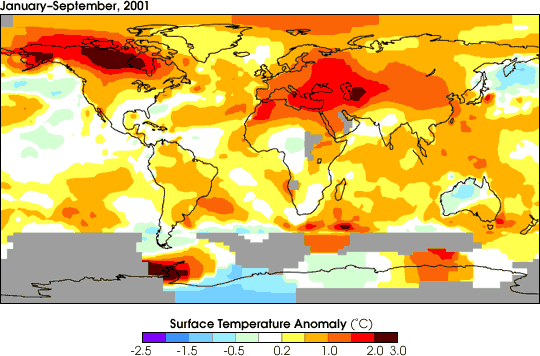 Temperature Data Shows Warming in 2001