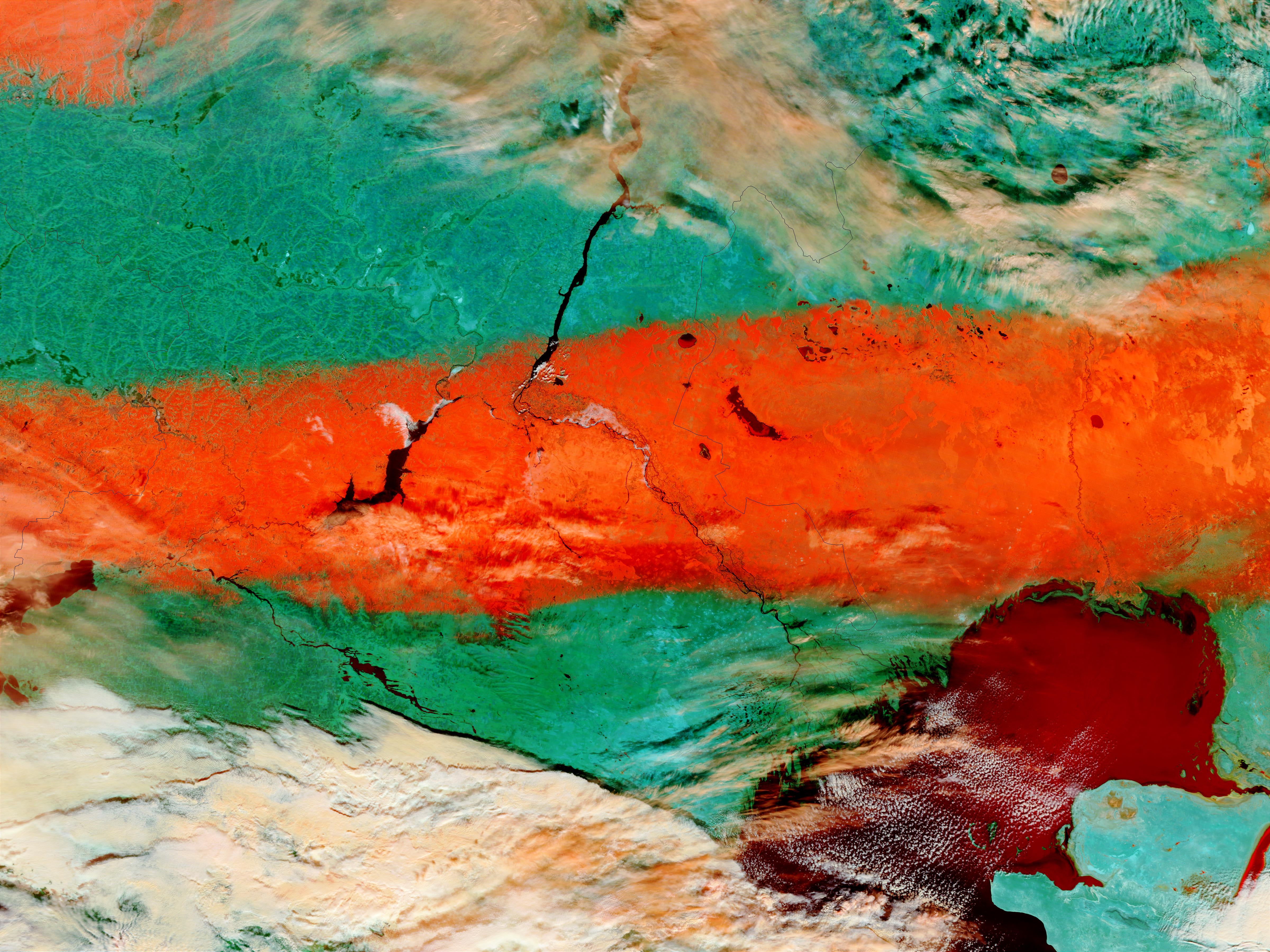 Snow trail across Southern Russia and Kazakhstan (false color) - related image preview