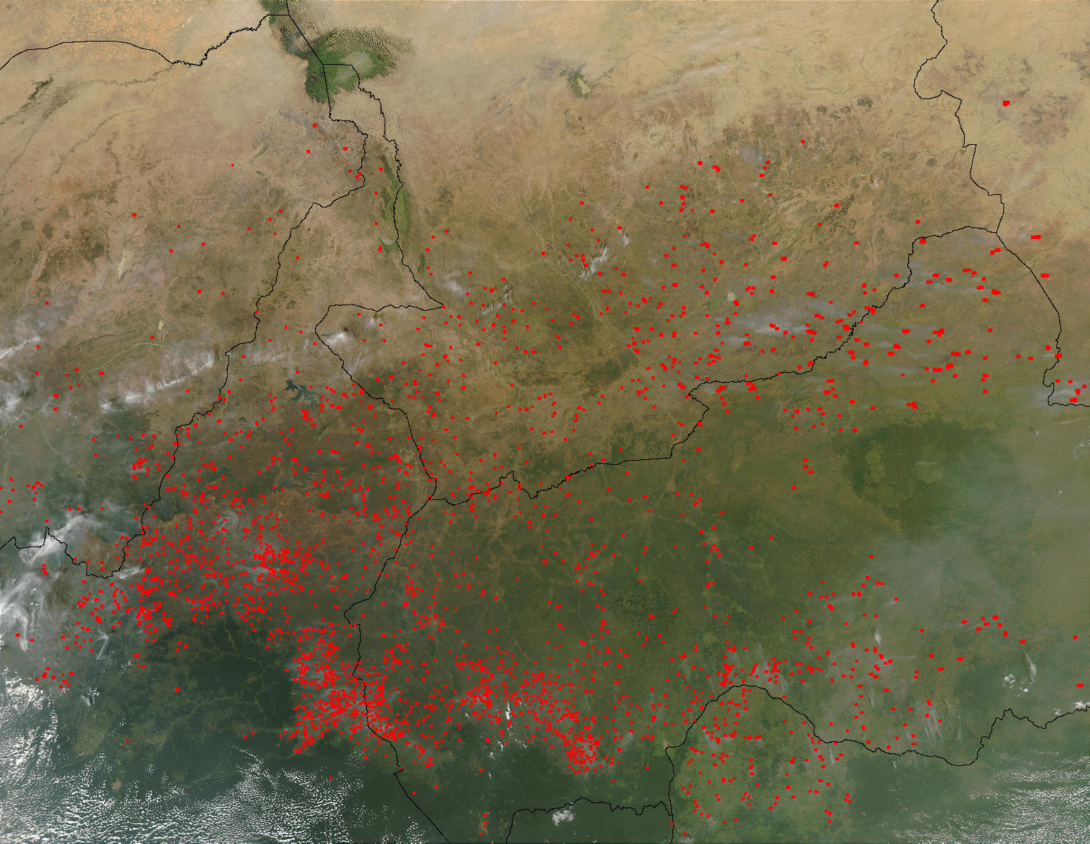 Fires in Central Africa (afternoon overpass) - related image preview