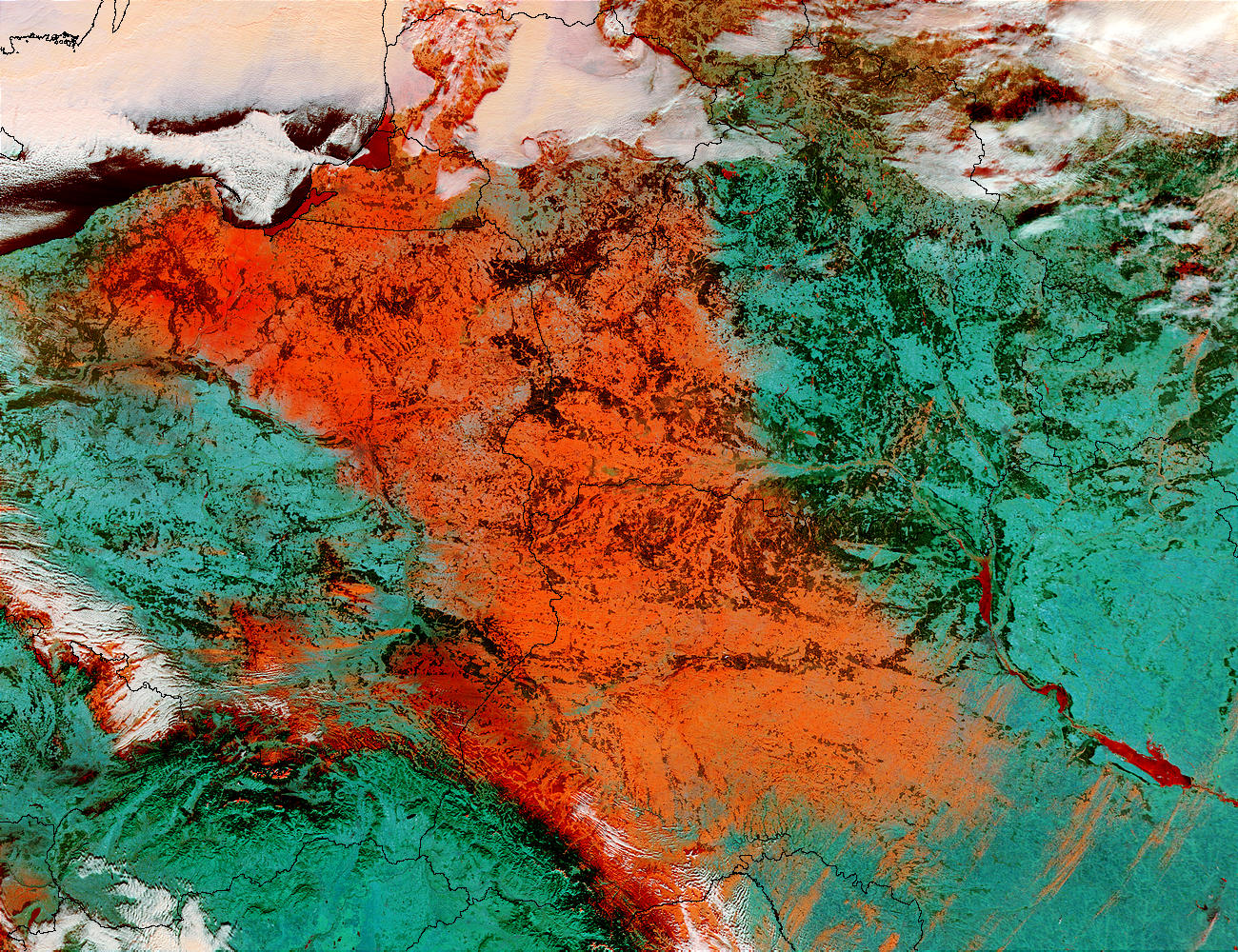Snow in Northern Europe (false color) - related image preview