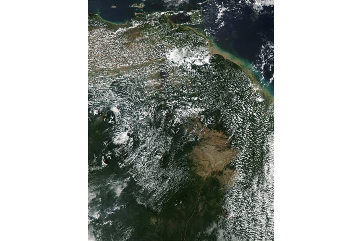 Fires in Venezuela, Guyana, and Brazil (afternoon overpass)