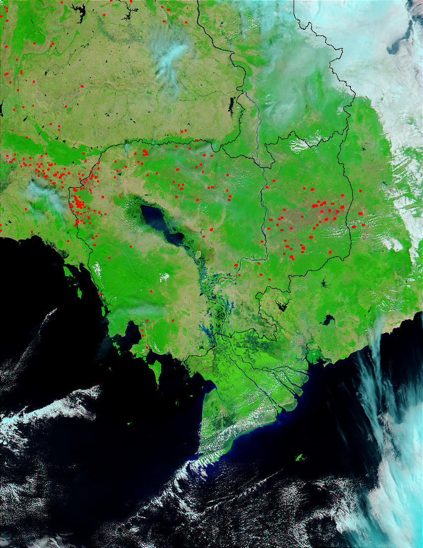 Fires in Indochina (afternoon overpass) (false color) - related image preview