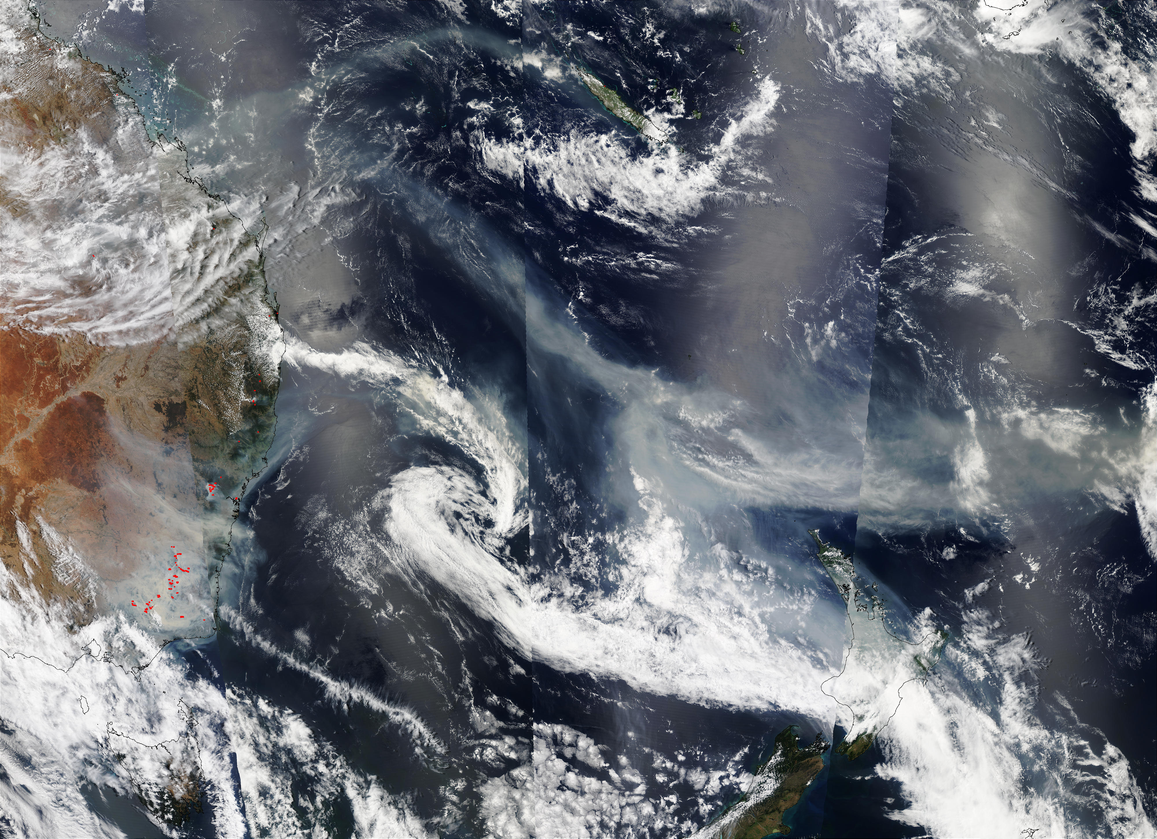 Australian smoke transported 4000 km over the Pacific (Terra and Aqua 4-orbit combination, time rang - related image preview