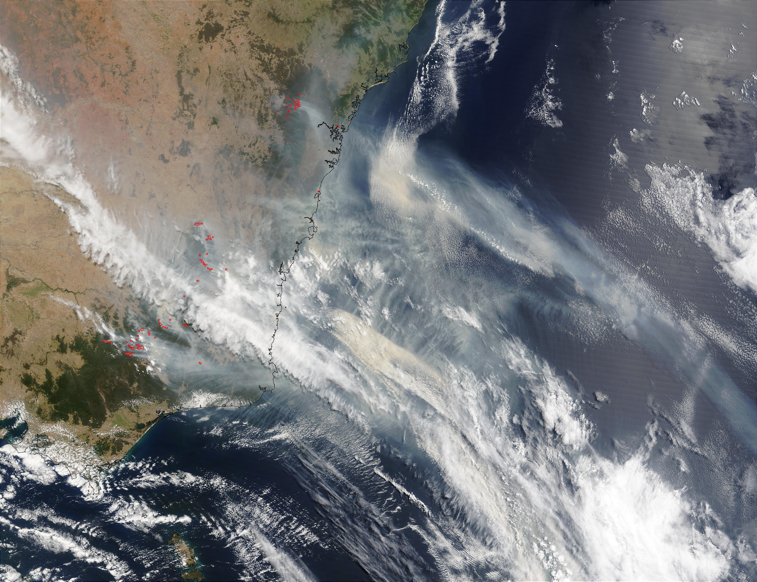 Fires and smoke in Southeast Australia (morning overpass) - related image preview