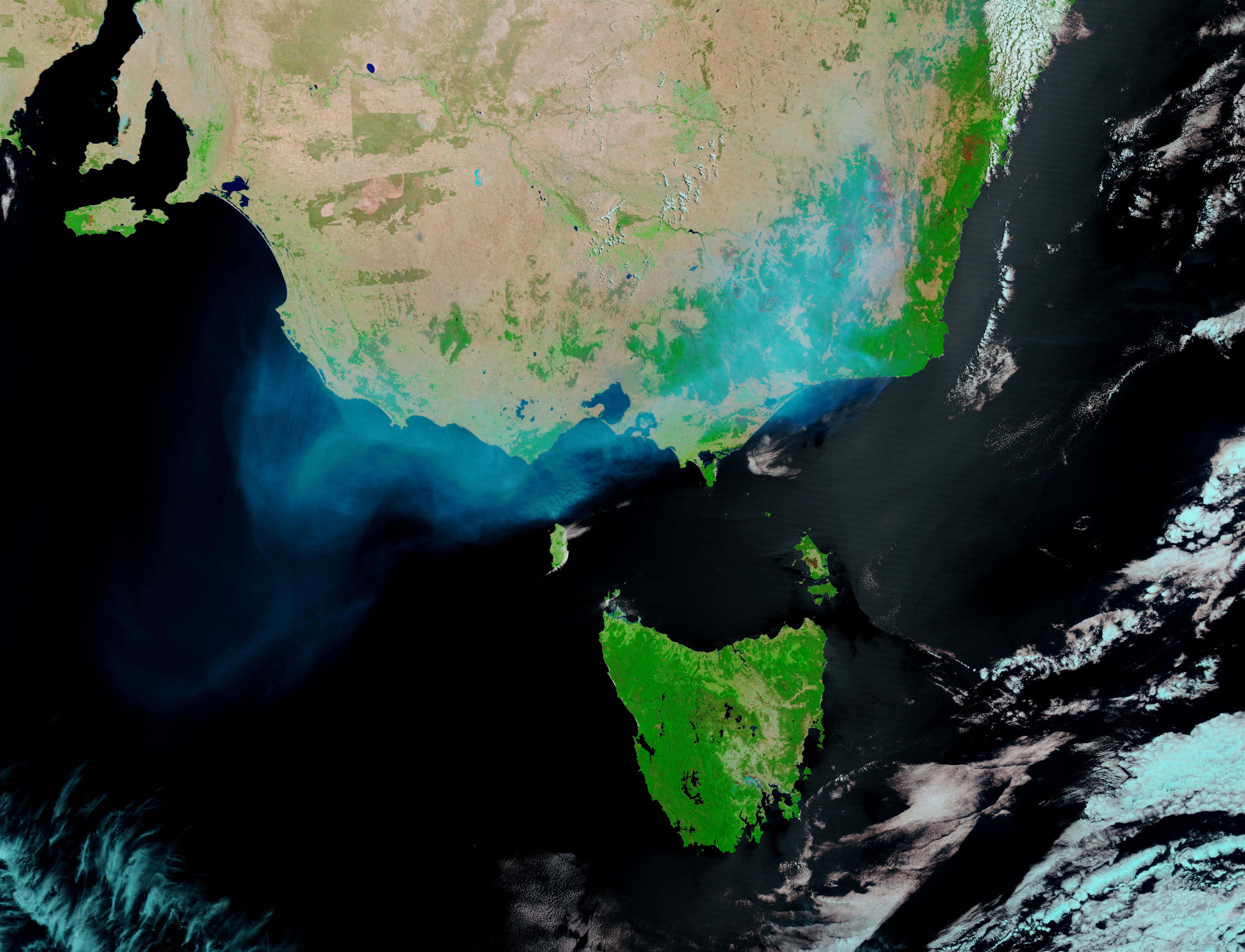 Fires and smoke in Southeast Australia (false color) - related image preview