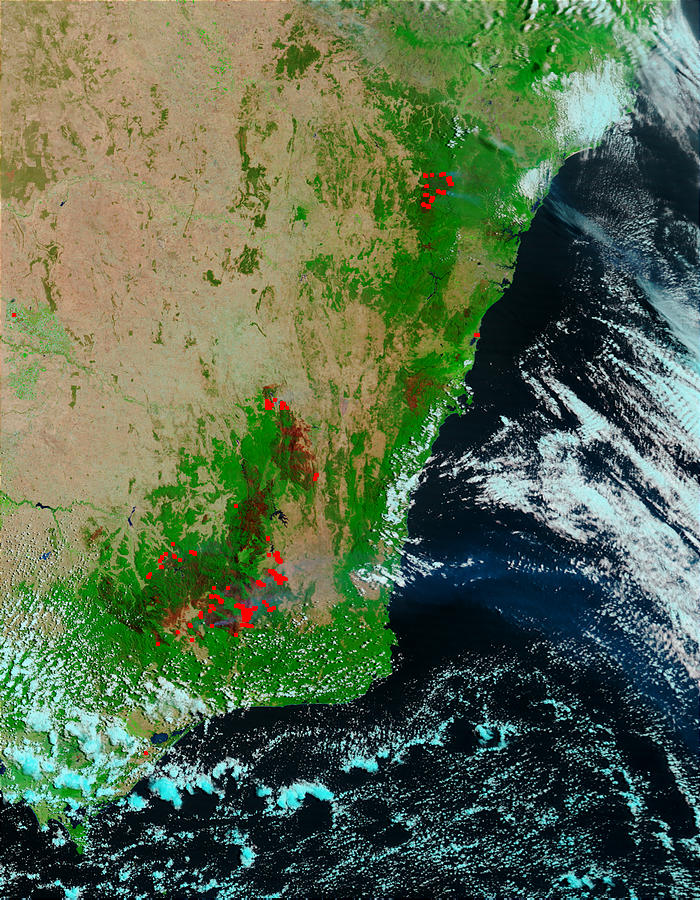 Fires and burn scars in Southeast Australia (false color) - related image preview