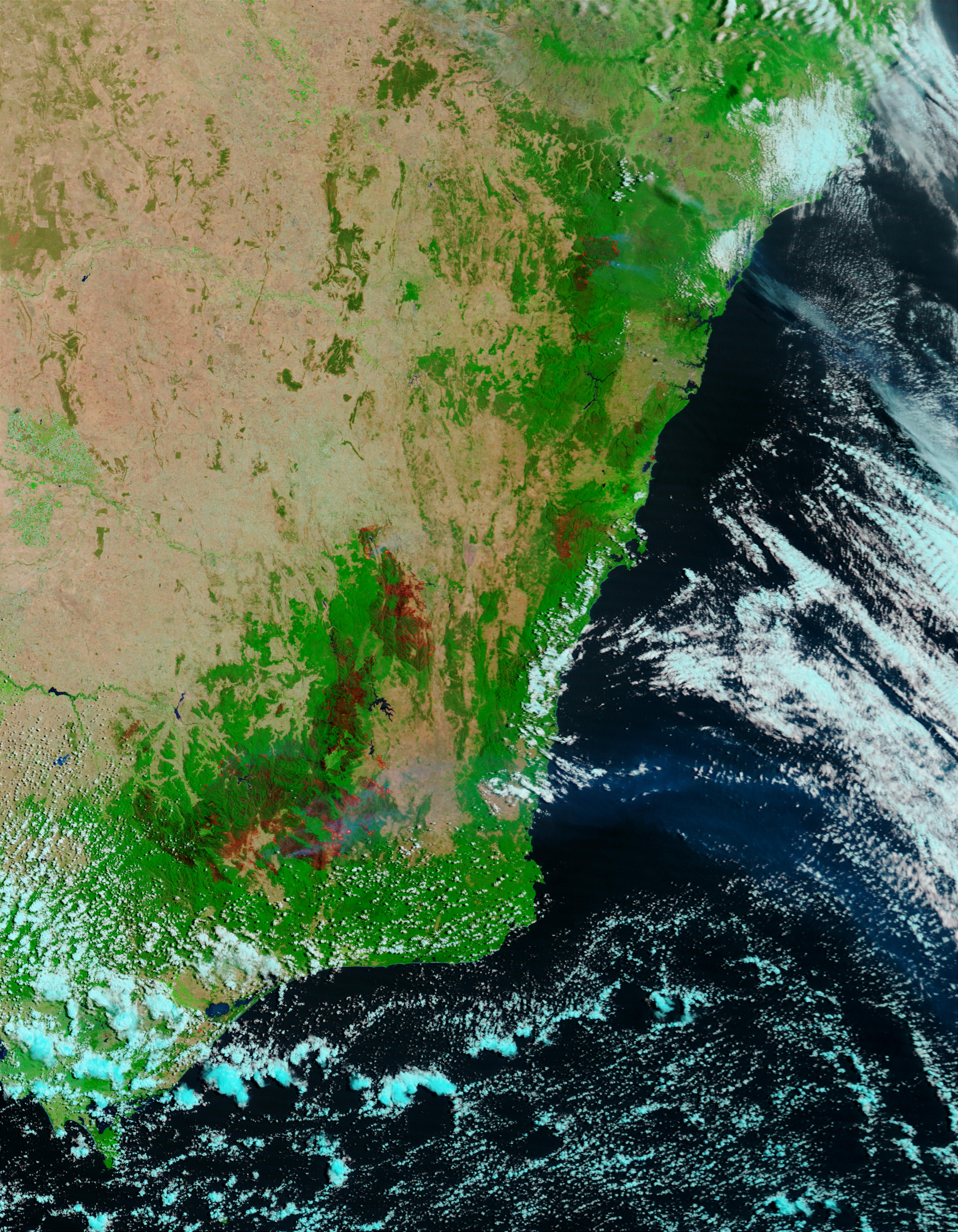 Fires and burn scars in Southeast Australia (false color) - related image preview