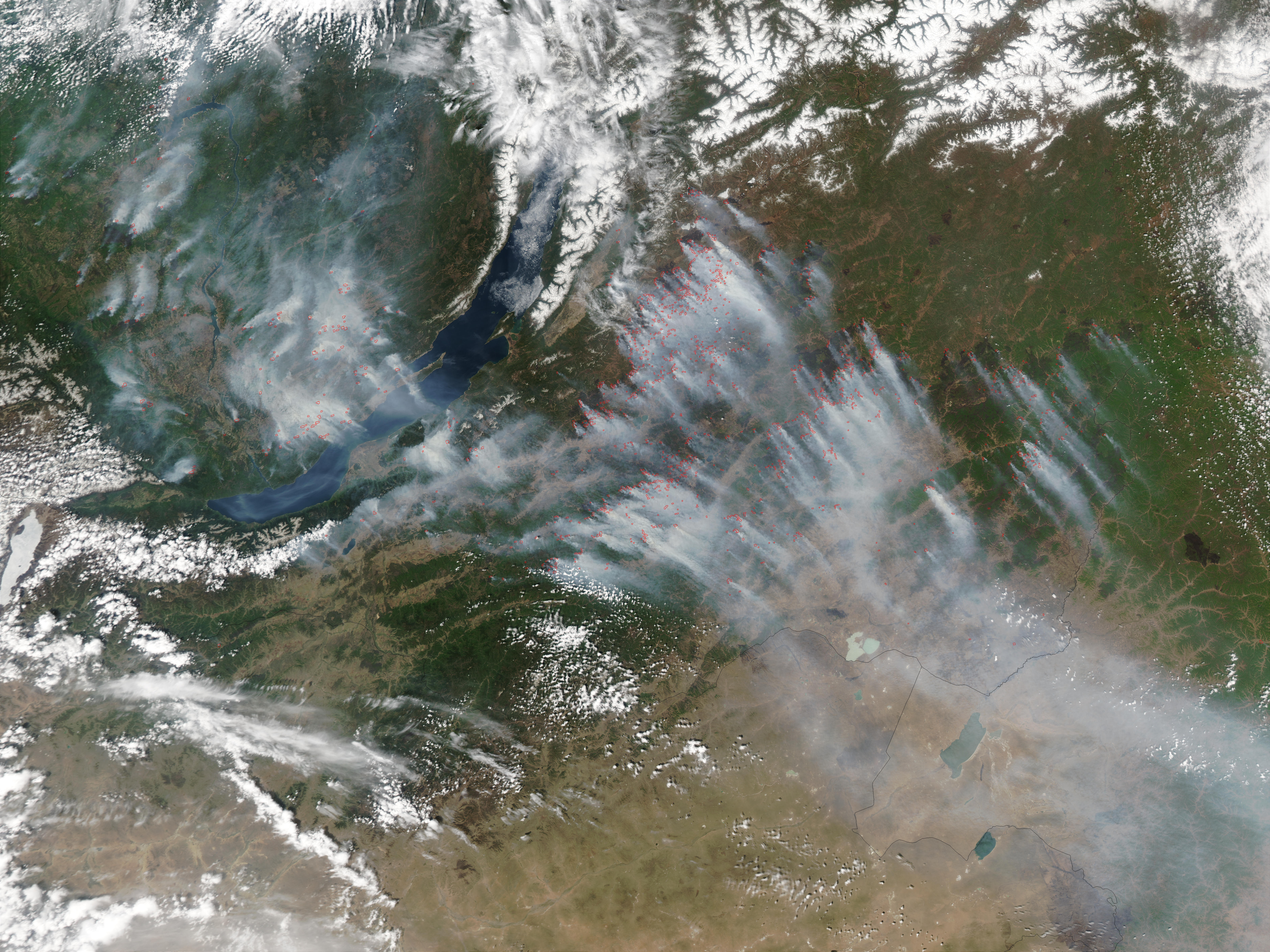 Fires and smoke around Lake Baikal, Russia (afternoon overpass) - related image preview