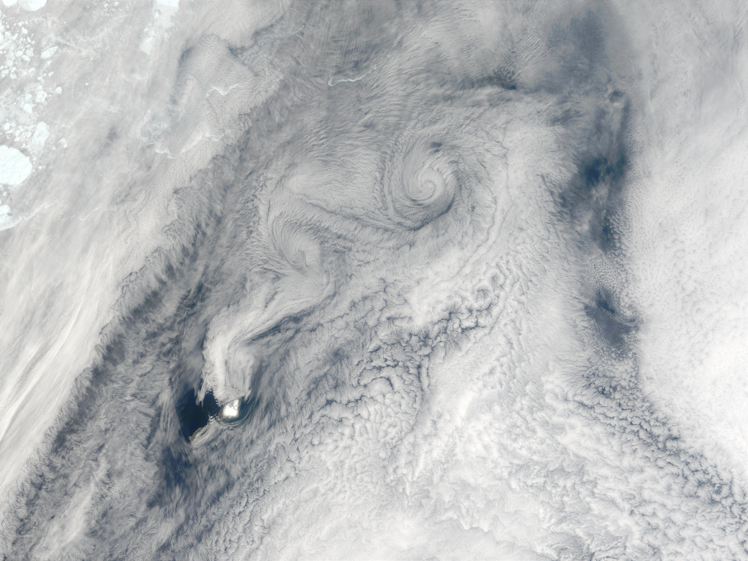 Cloud vortices off Jan Mayen Island, Greenland Sea - related image preview
