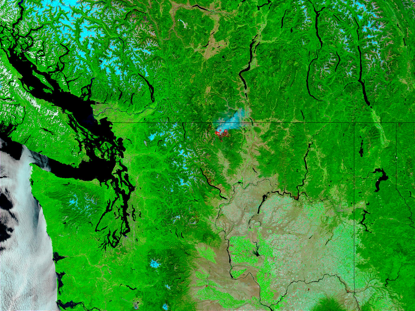 Fawn Peak Complex Fire, Washington (morning overpass, false color) - related image preview
