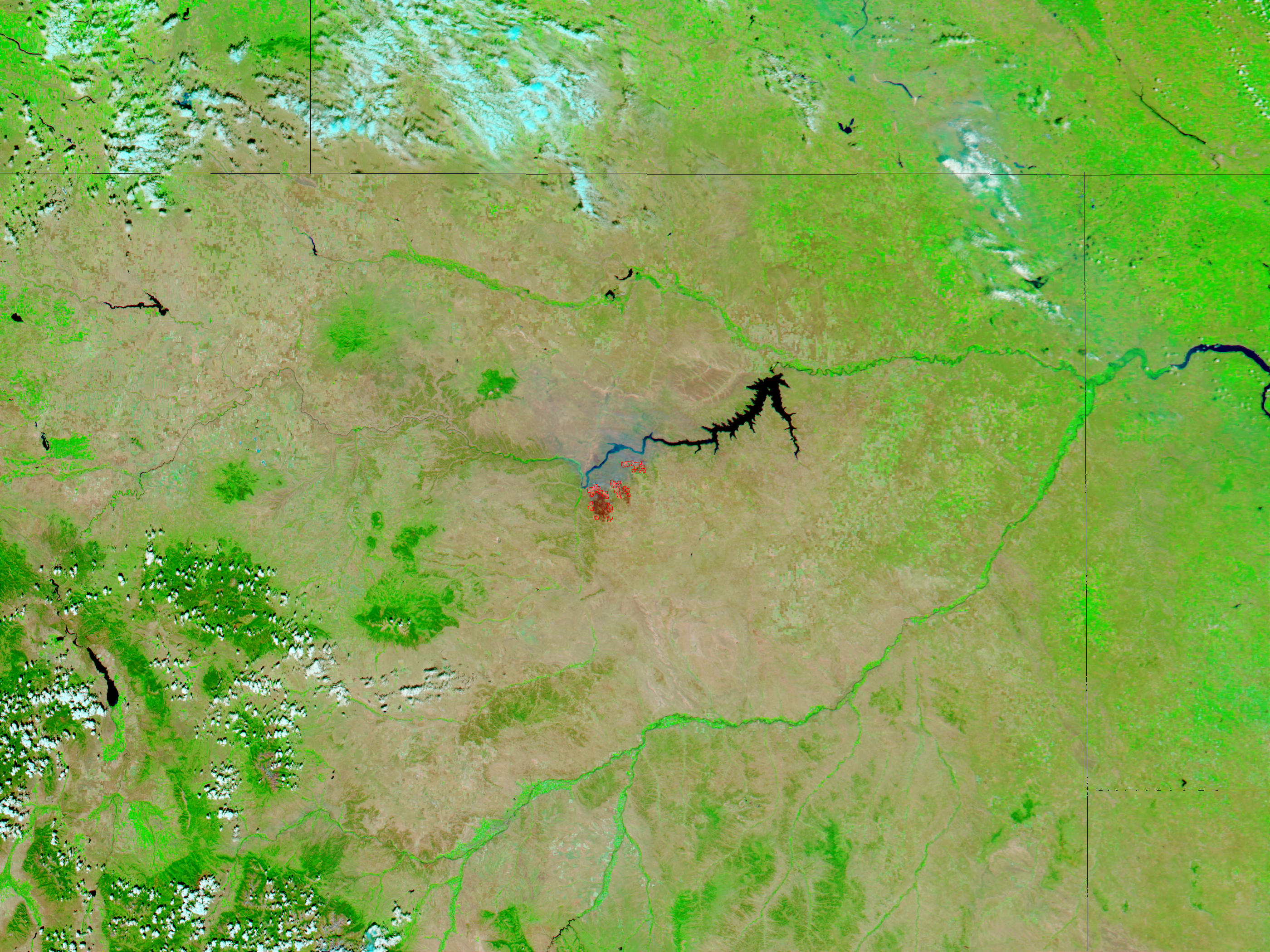 Missouri Breaks Complex Fire, Montana (afternoon overpass, false color) - related image preview