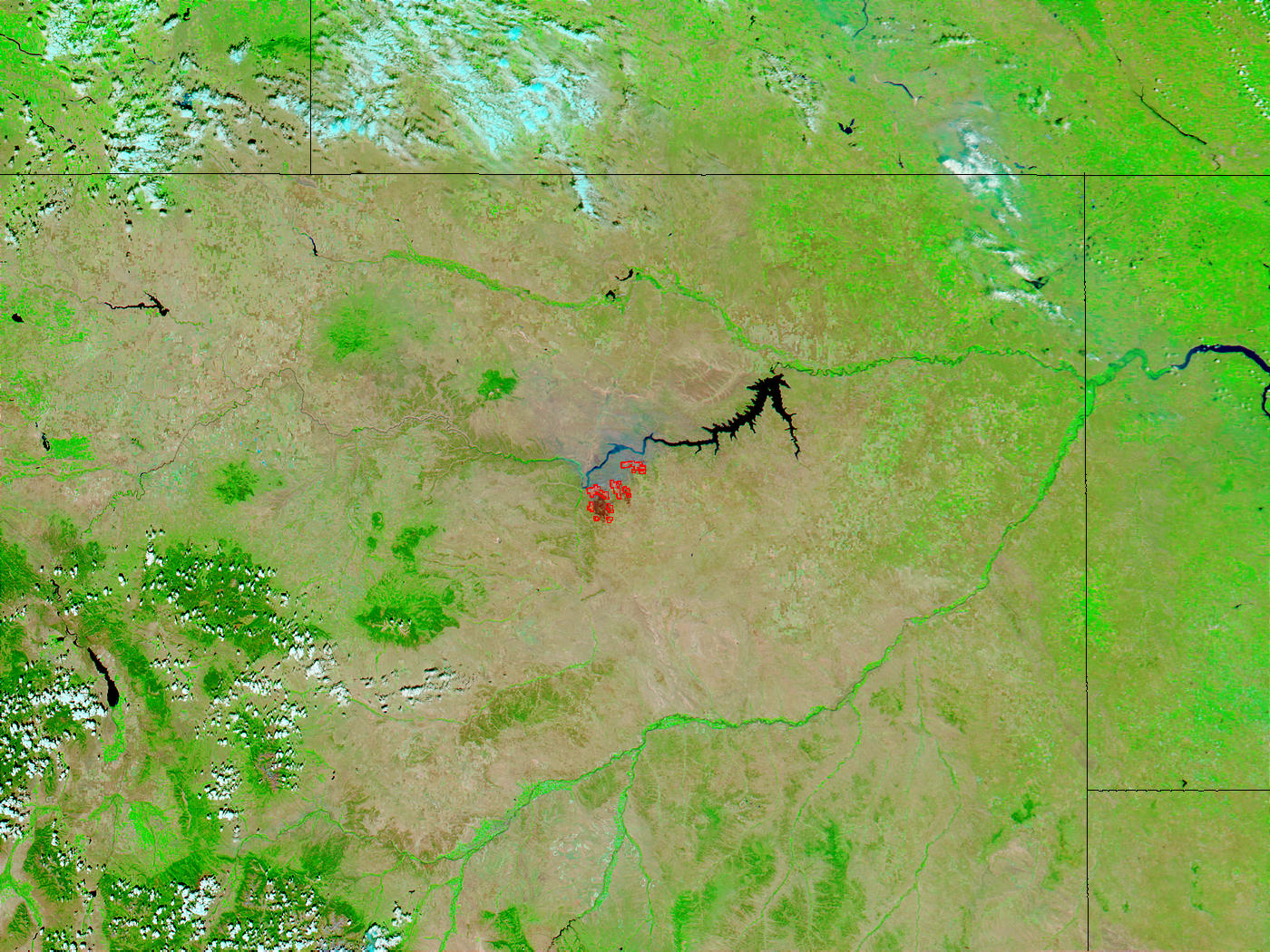 Missouri Breaks Complex Fire, Montana (afternoon overpass, false color) - related image preview