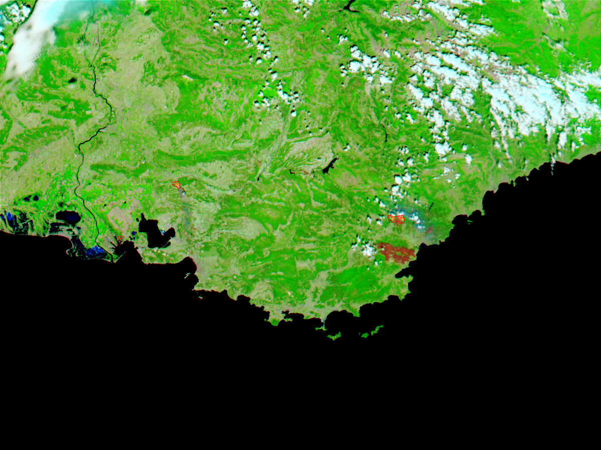 Fires and burn scars in Southeast France (false color) - related image preview