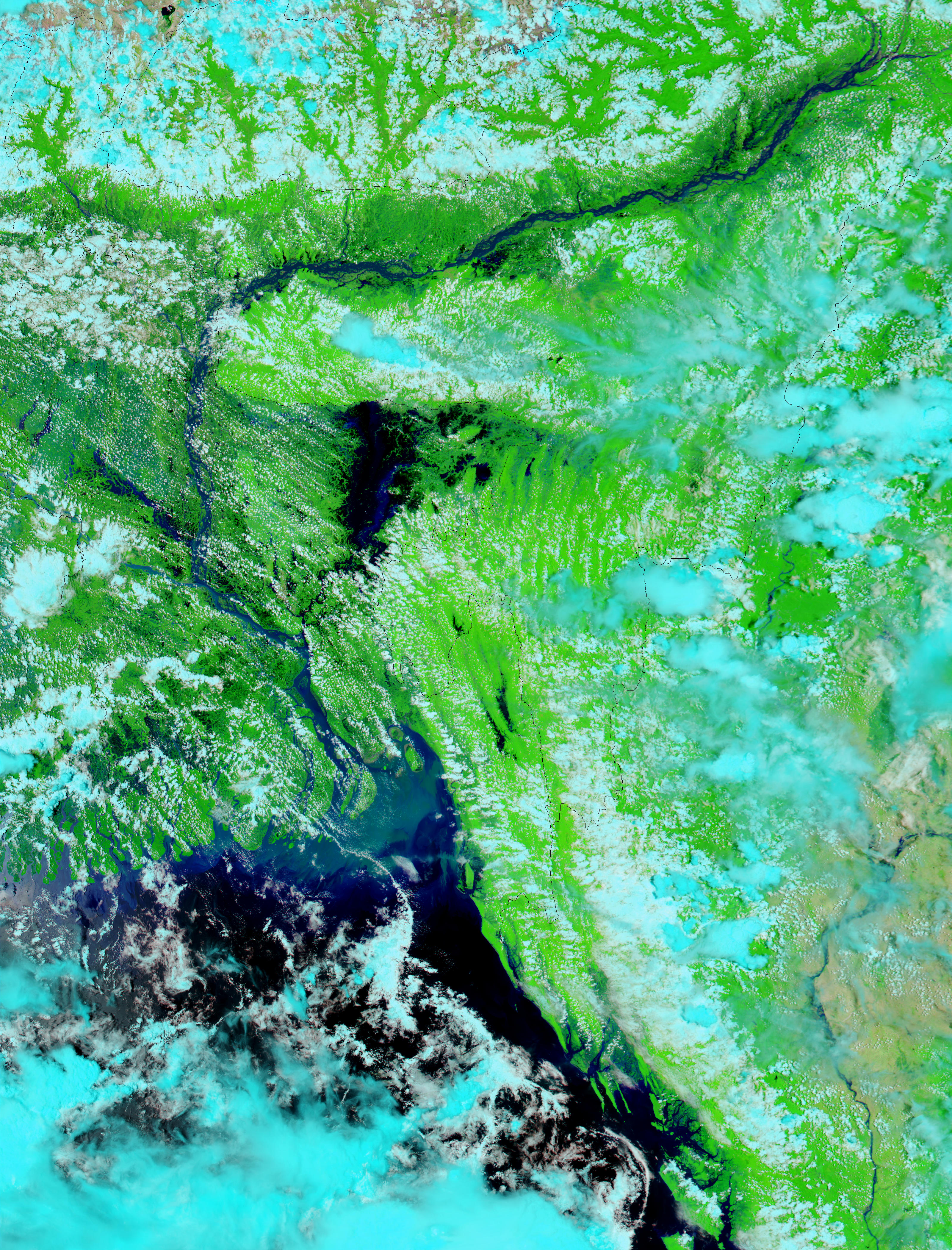Floods in Bangladesh and India (false color)