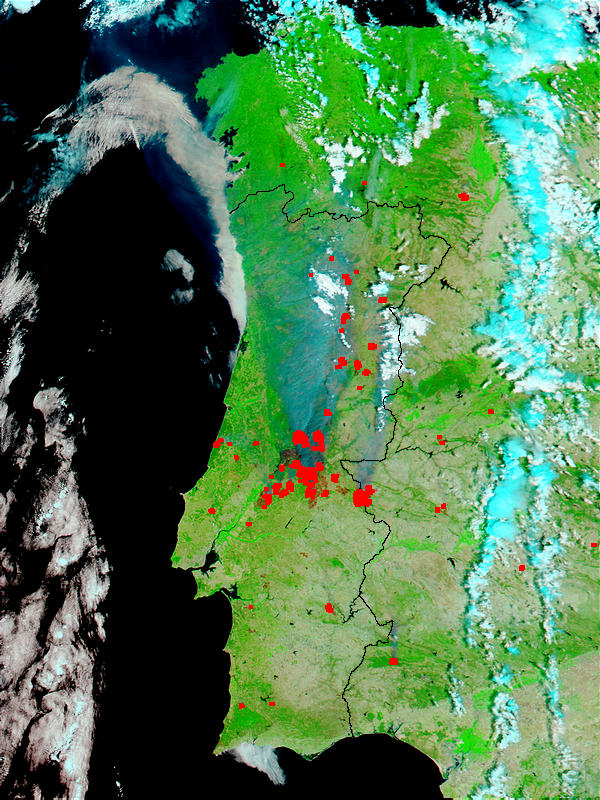 Fires, smoke, and burn scars across Portugal (false color) - related image preview