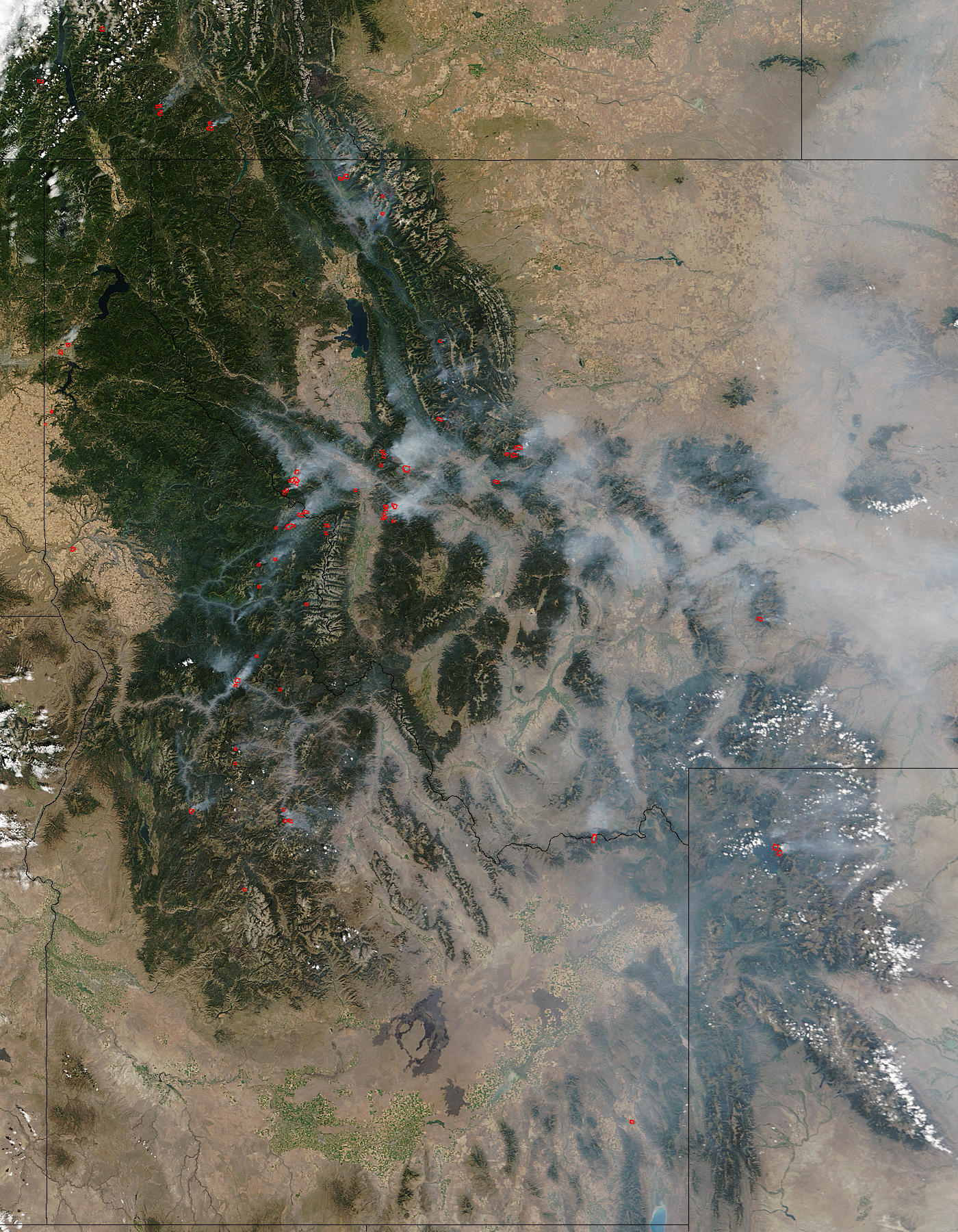 Fires and smoke in Idaho and Montana (morning overpass) - related image preview