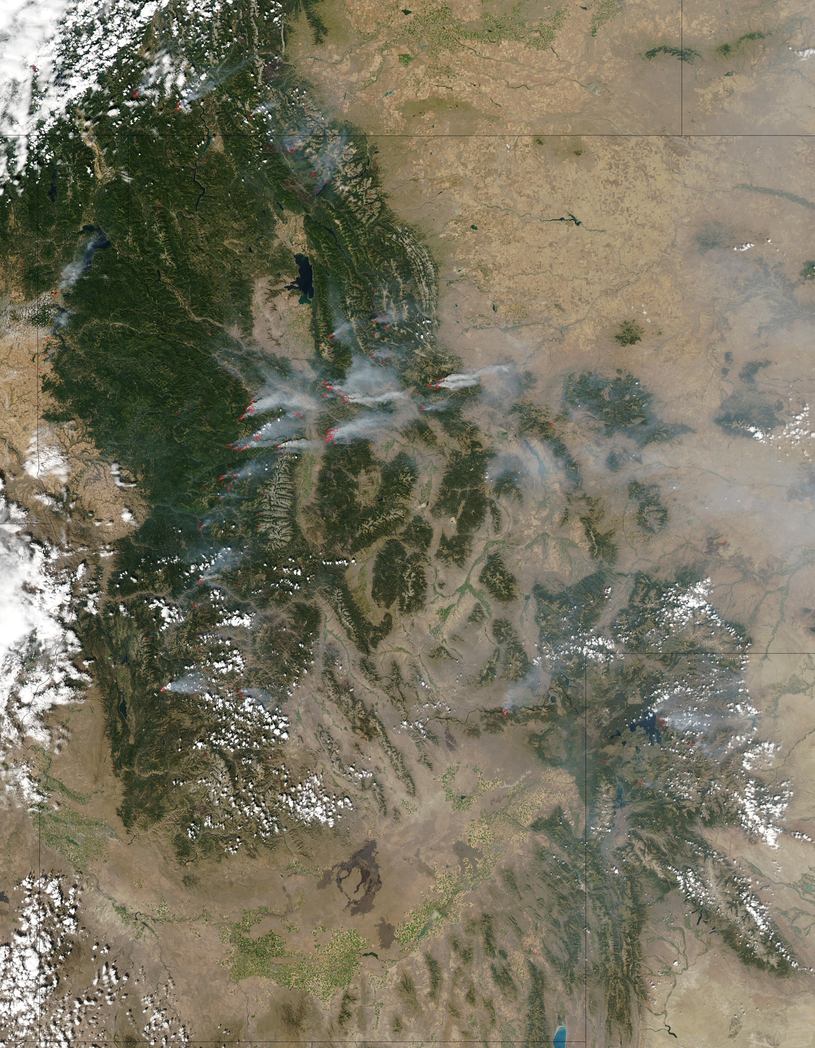 Fires and smoke in Idaho and Montana (afternoon overpass) - related image preview
