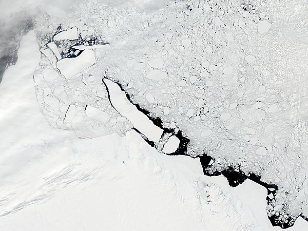 C-19 icebergs trapped in sea ice off Mawson Peninsula, Antarctica