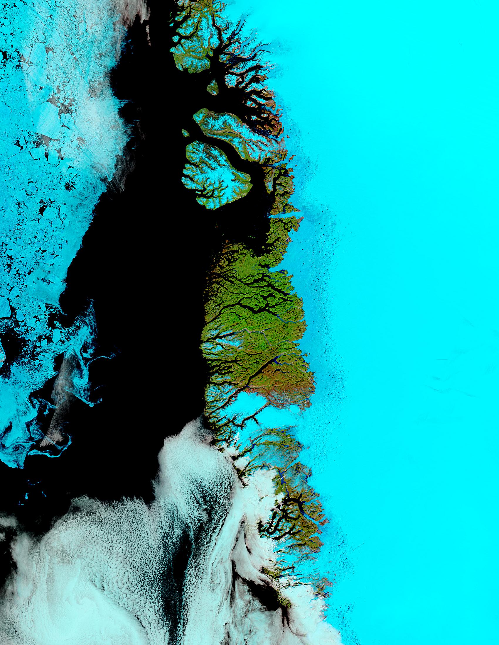 Meltwater ponds along Greenland West Coast (false color) - related image preview