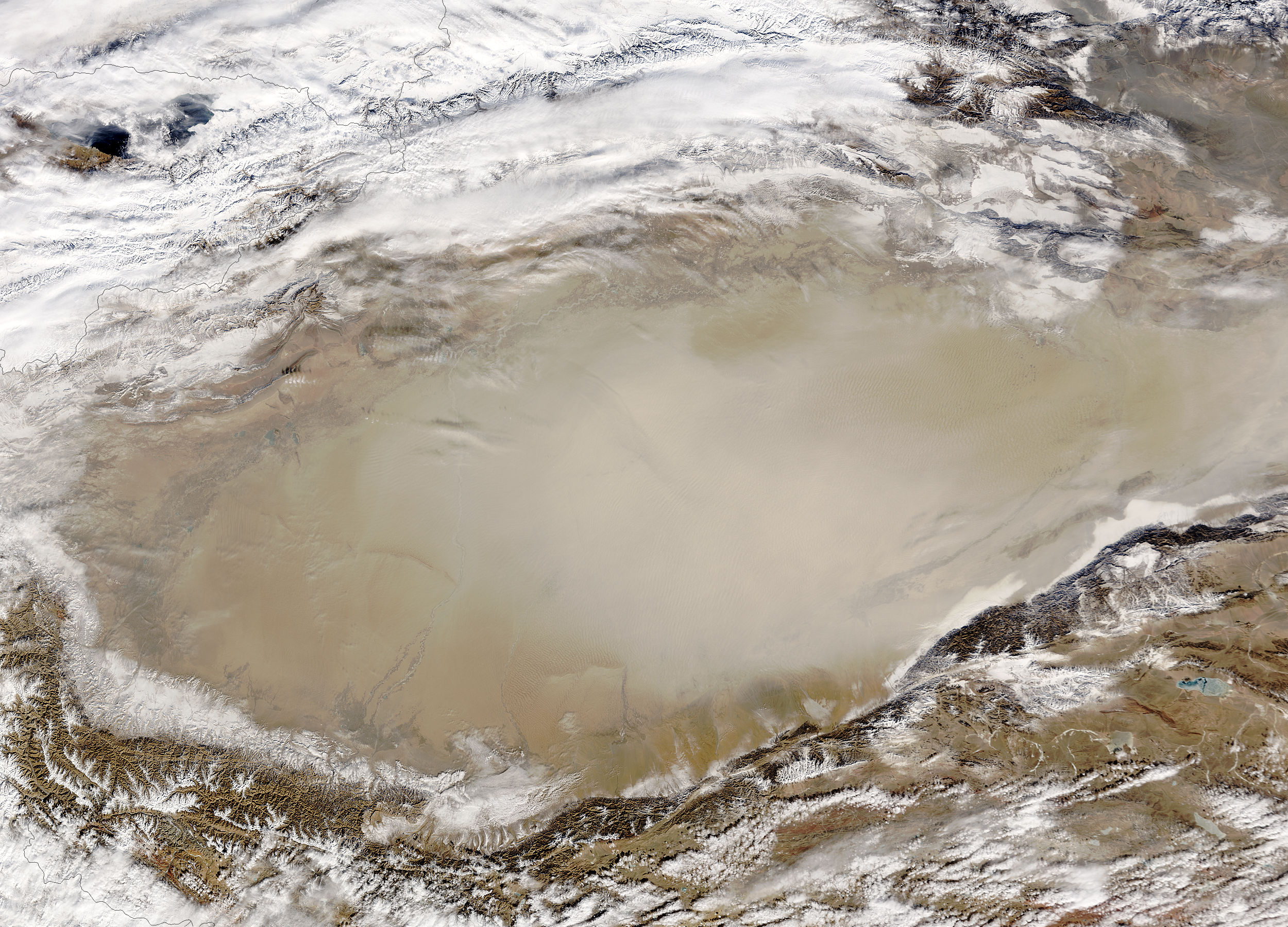 Dust storm in Taklimakan Desert, Western China (morning overpass) - related image preview