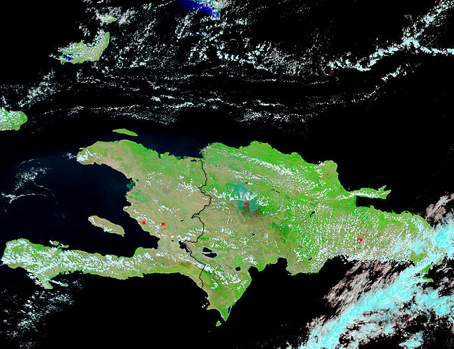 Fires and burn scars in the Dominican Republic and Haiti (false color) - related image preview
