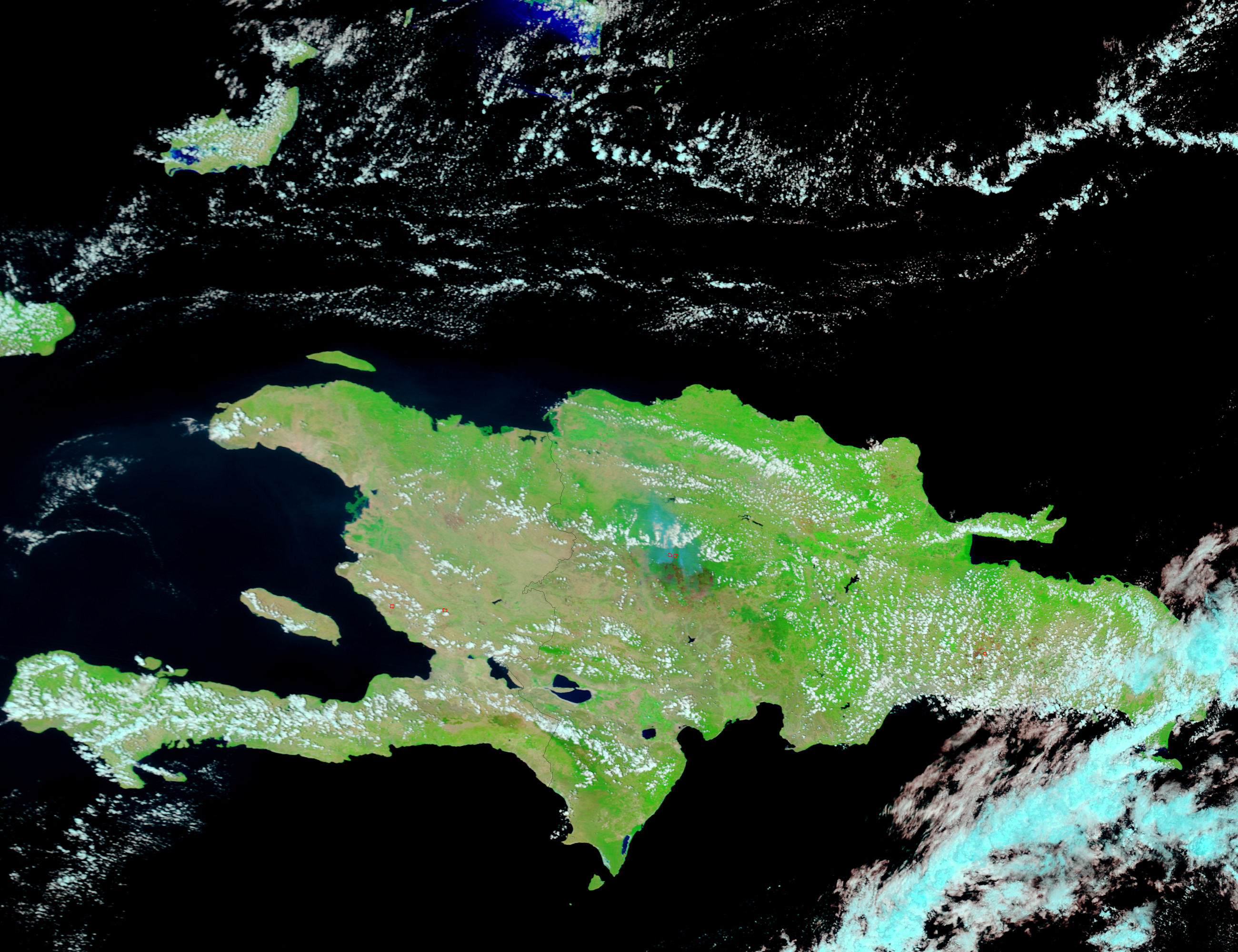 Fires and burn scars in the Dominican Republic and Haiti (false color) - related image preview