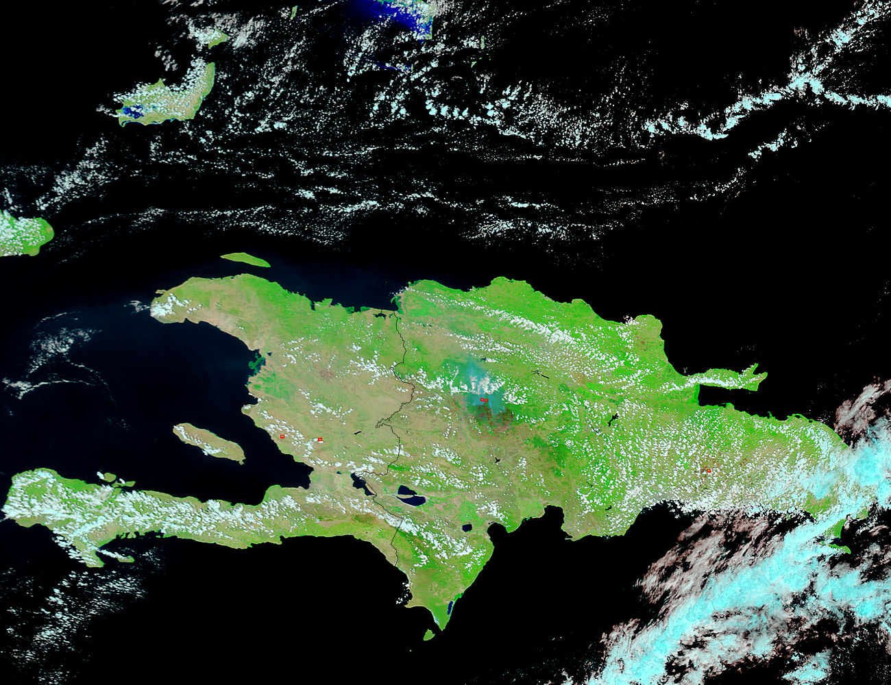 Fires and burn scars in the Dominican Republic and Haiti (false color) - related image preview