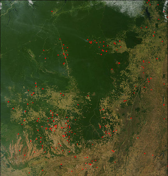 Fires Surrounding Xingu National Park, Brazil