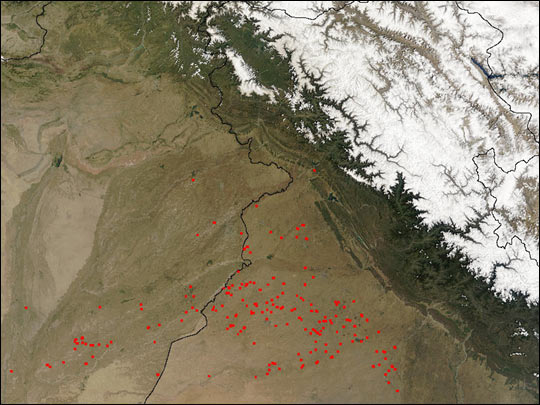 Fires in Pakistan and India
