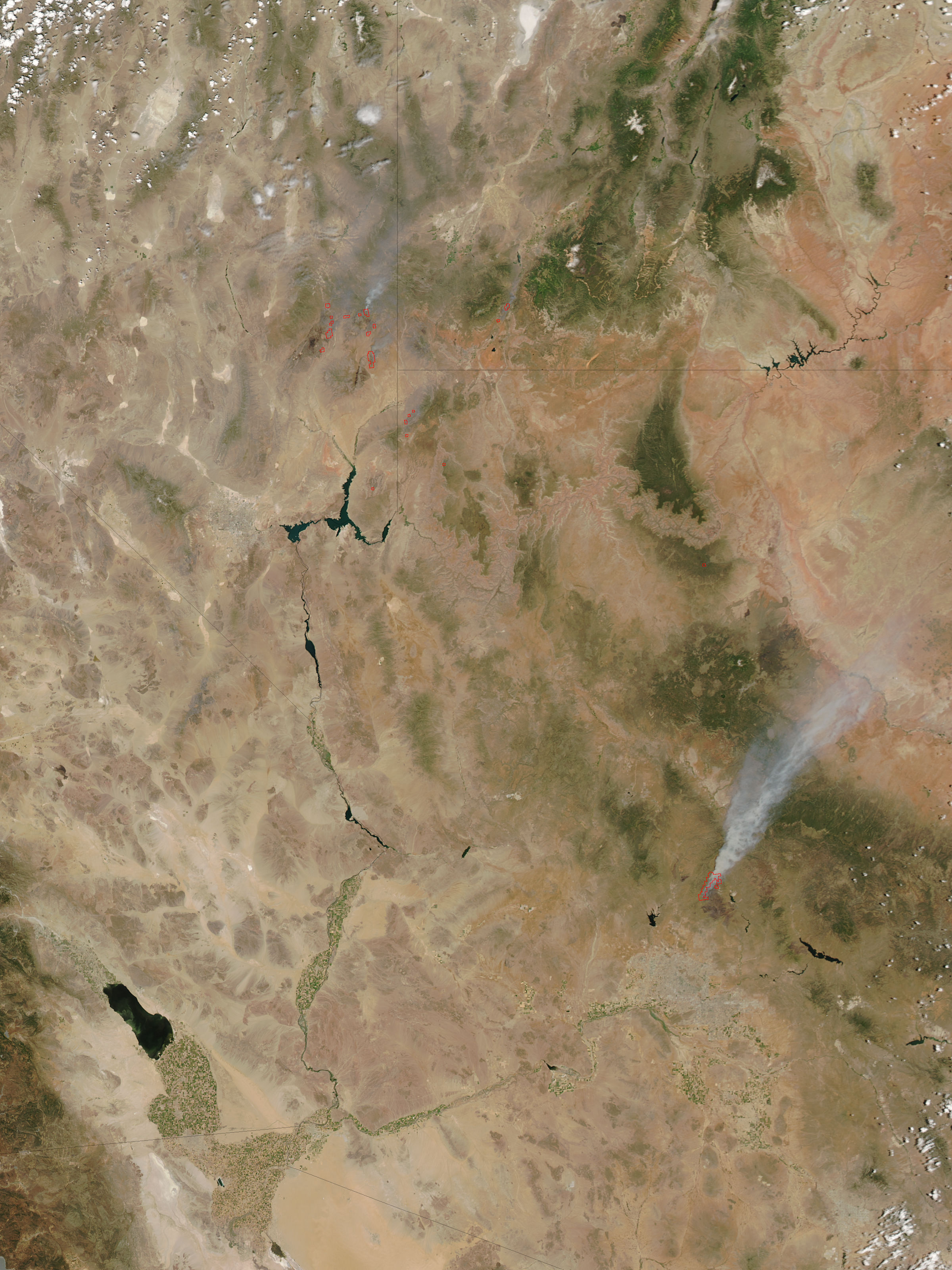 Fires and burn scars in southwestern United States (true color) - related image preview