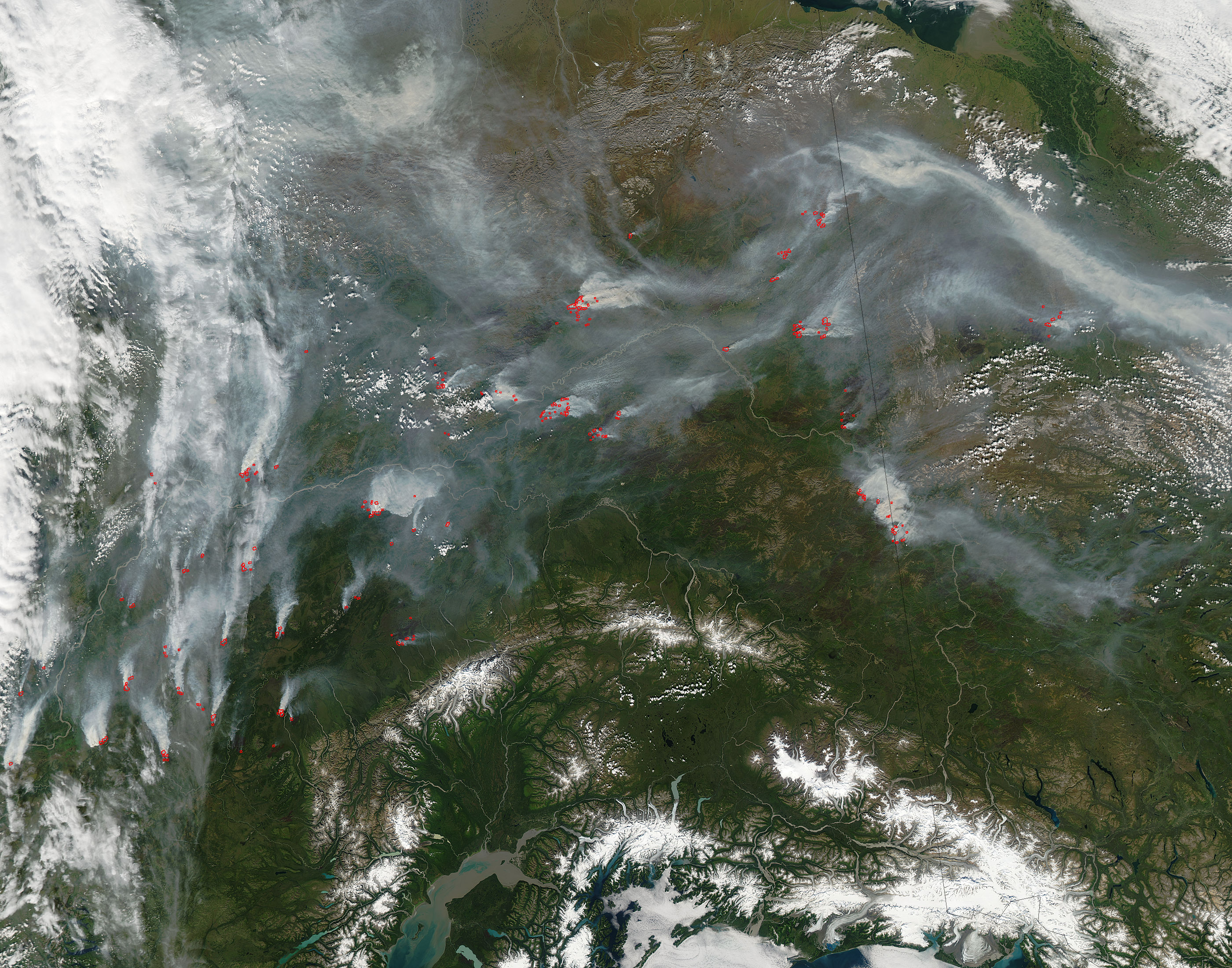 Fires, smoke, and burn scars in Alaska and Yukon Territory (true color) - related image preview