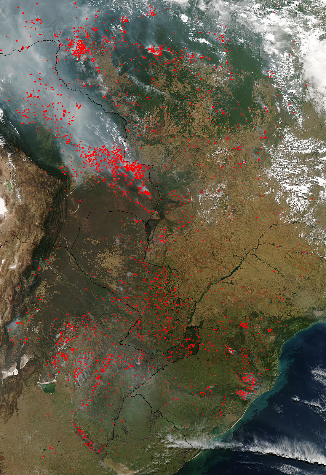 Fires and smoke across South America