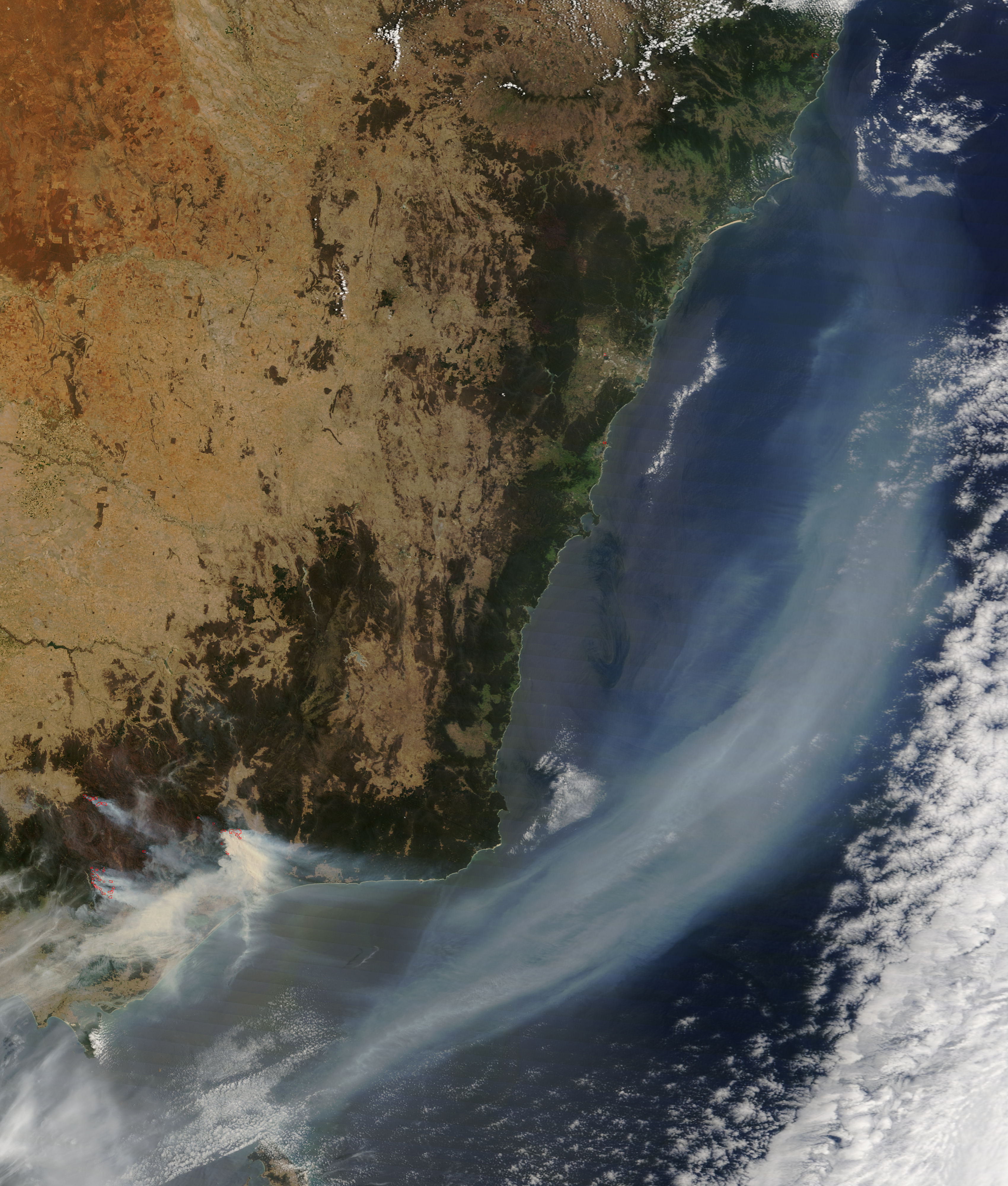 Fires and smoke in southeast Australia (true color) - related image preview