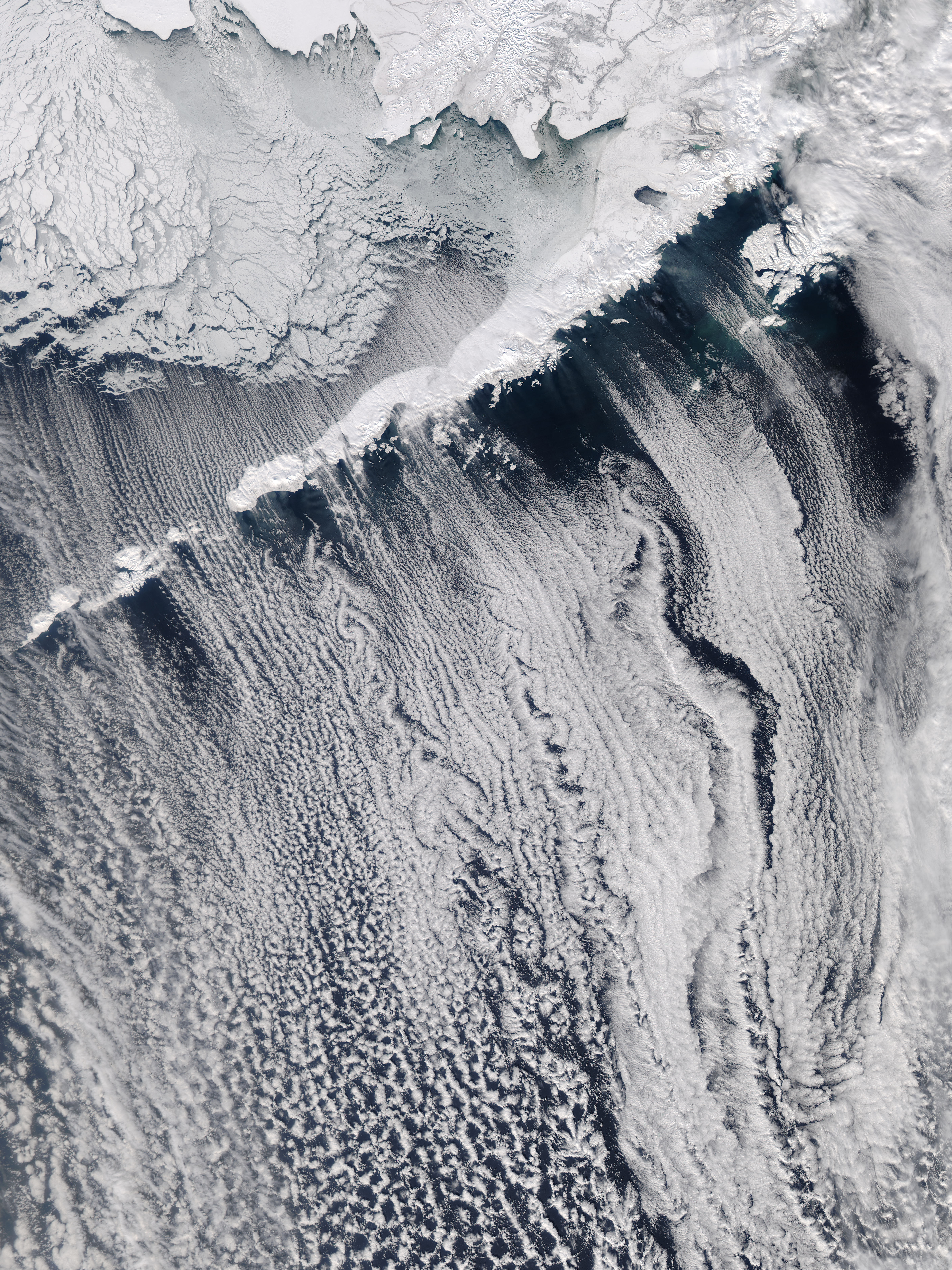 Cloud streets and vortices off the Aleutian Islands - related image preview