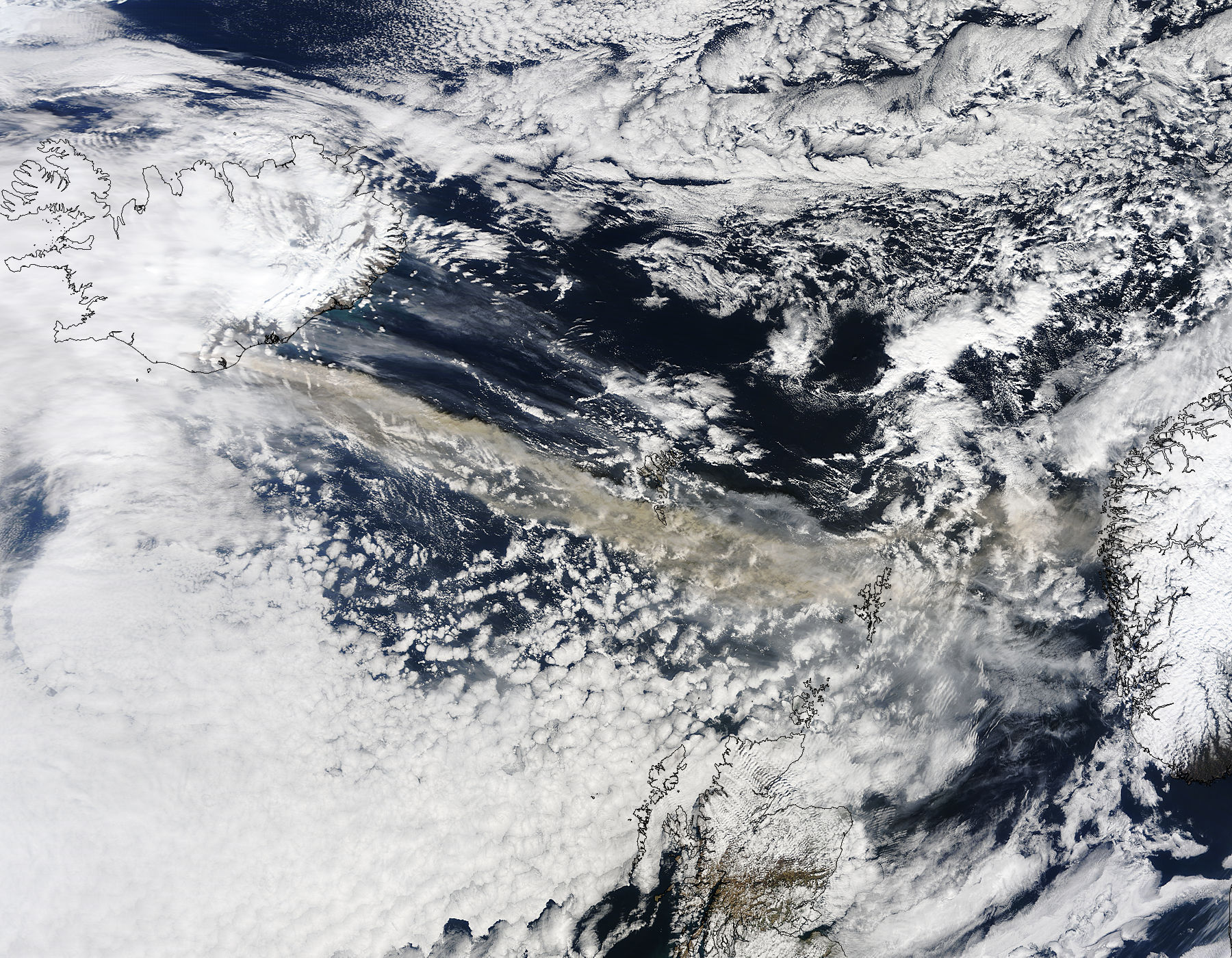 Ash plume from Eyjafjallajokull Volcano over the North Atlantic (morning overpass) - related image preview