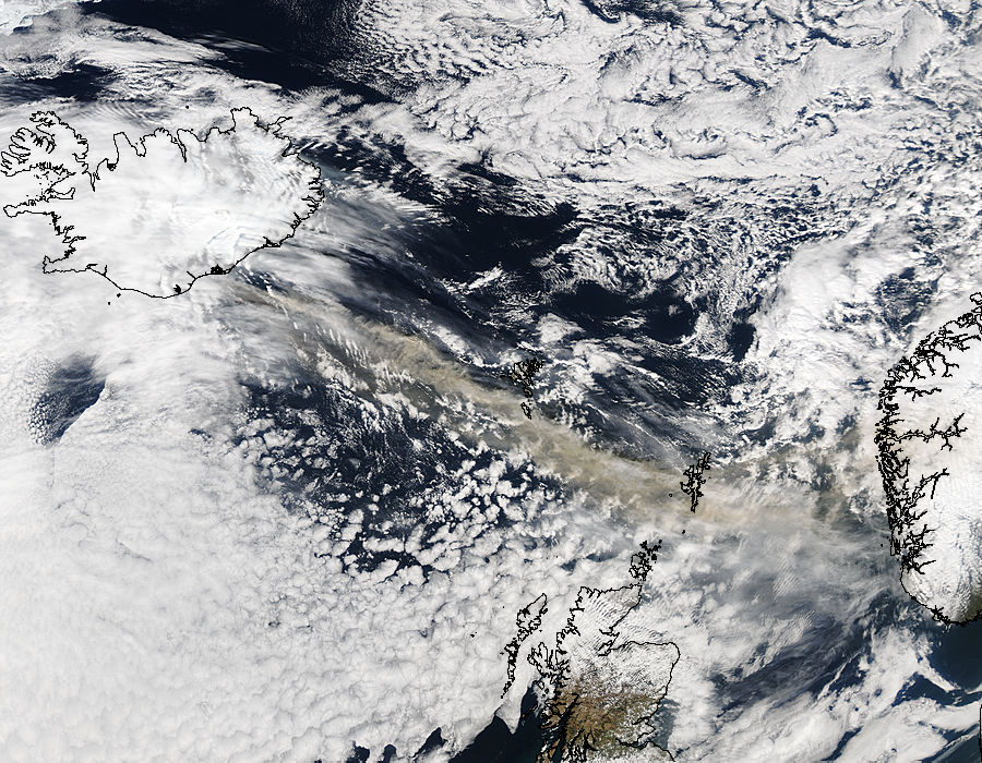 Ash plume from Eyjafjallajokull Volcano over the North Atlantic (afternoon overpass) - related image preview