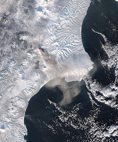 Ash plume from Kizimen, Kamchatka Peninsula, eastern Russia (afternoon overpass) - related image preview