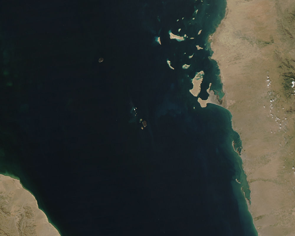 Plume from new volcanic island near Rugged Island, southern Red Sea (afternoon overpass) - related image preview