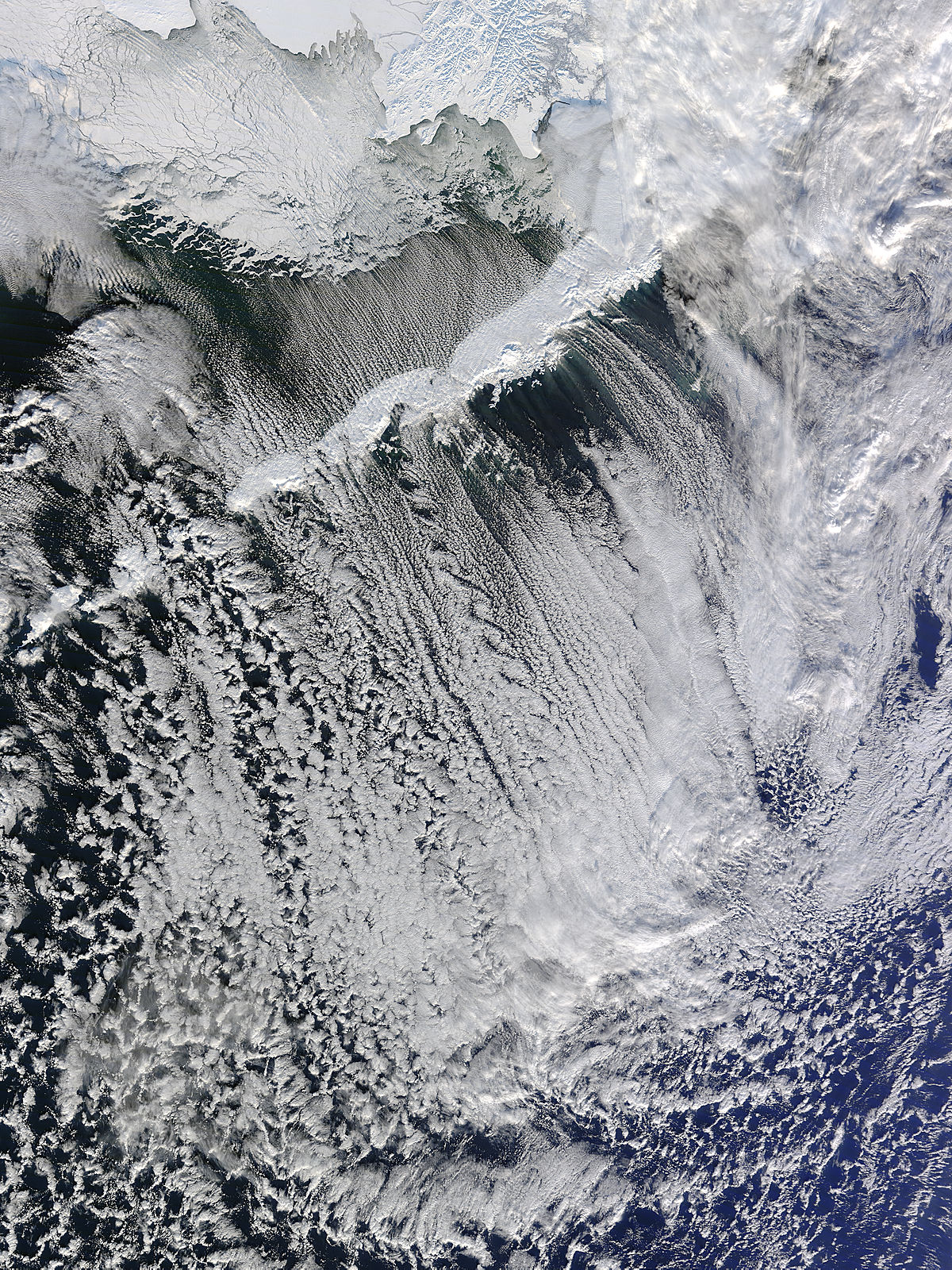 Cloud streets and vortices off the Aleutian Islands - related image preview